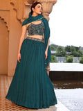 Teal Green Georgette Lehenga with Embroidered Bustier & Dupatta