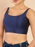 Women's Solid Silk Sleeveless Blouse Top Scoop Neck Ethnic & Party Wear for Saree, Lehenga, Skirt