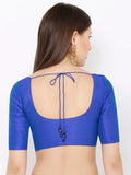 Blue blouse with open back design on a white background Glanzavi