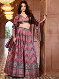 Aarvi Rani Pink Banarasi Silk Lehenga Set with Maroon Brocade Dupatta