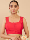 Women's Solid Silk Sleeveless Blouse Square Neck Festive Ethnic Wear
