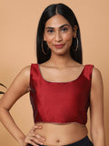 Maroon Sleeveless Square Neck Readymade Saree Blouse with Silver Lace