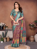 Rama Green & Wine Traditional Printed Saree with Rich Border | Festive Ethnic Wear for Women
