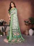 Light Green Floral Printed Saree with Rich Green Border & Designer Pallu | Elegant Festive Wear
