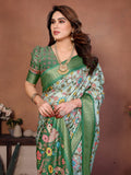 Light Green Floral Printed Saree with Rich Green Border & Designer Pallu | Elegant Festive Wear