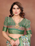 Light Green Floral Printed Saree with Rich Green Border & Designer Pallu | Elegant Festive Wear