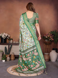 Light Green Floral Printed Saree with Rich Green Border & Designer Pallu | Elegant Festive Wear