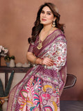 Wine Kalamkari Printed Saree with Elegant Border & Artistic Pallu | Traditional Ethnic Wear for Women