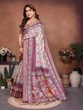Wine Kalamkari Printed Saree with Elegant Border & Artistic Pallu | Traditional Ethnic Wear for Women