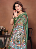 Green Kalamkari Printed Saree with Rich Border & Artistic Pallu | Traditional Ethnic Wear for Women