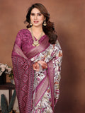 Wine & Cream Floral Printed Saree with Rich Border and Designer Pallu | Elegant Ethnic Wear for Women