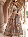Zayna Beige & Maroon Banarasi Silk Lehenga Set with Antique Zari Detailing