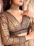 Zayna Beige & Maroon Banarasi Silk Lehenga Set with Antique Zari Detailing