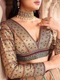 Zayna Beige & Maroon Banarasi Silk Lehenga Set with Antique Zari Detailing