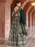Aayat Olive Green Banarasi Silk Lehenga Set with Contrast Brocade Dupatta
