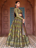 Royal Olive Green & Maroon Banarasi Silk Lehenga Set with Zari Weaving