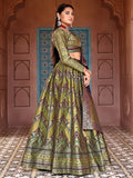 Royal Olive Green & Maroon Banarasi Silk Lehenga Set with Zari Weaving