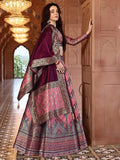 Aarvi Rani Pink Banarasi Silk Lehenga Set with Maroon Brocade Dupatta