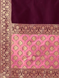 Aarvi Rani Pink Banarasi Silk Lehenga Set with Maroon Brocade Dupatta