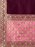 Aarvi Rani Pink Banarasi Silk Lehenga Set with Maroon Brocade Dupatta