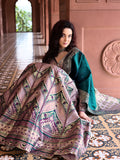 Aarvi Dusty Mauve & Bottle Green Banarasi Silk Lehenga Set with Zari Woven Patterns