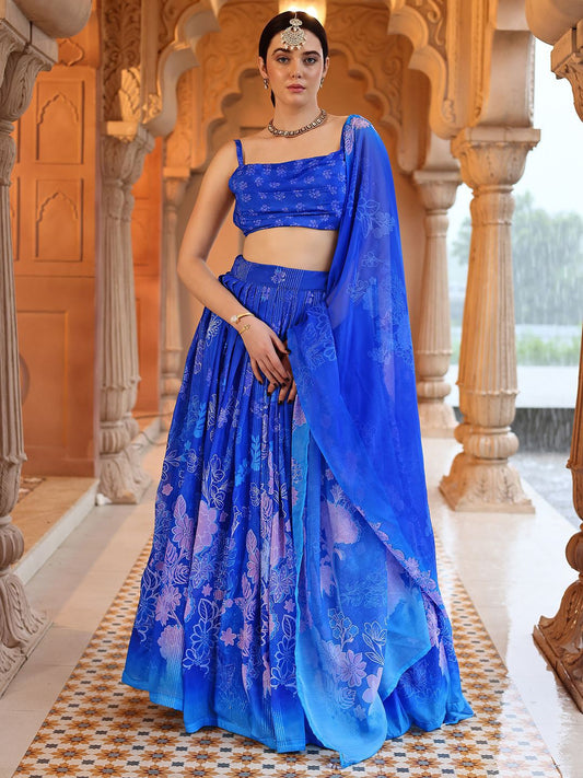 Royal Blue Floral Hand-Embroidered Lehenga Set