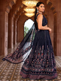Anika Navy Blue Printed Lehenga Set with Knot Blouse and Dupatta