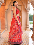 Tara Red Printed Lehenga Set with Twist Knot Blouse and Dupatta