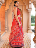 Tara Red Printed Lehenga Set with Twist Knot Blouse and Dupatta