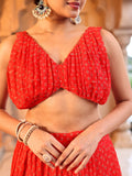 Tara Red Printed Lehenga Set with Twist Knot Blouse and Dupatta