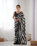 Black Sequin Striped Georgette Saree Glamorous Party & Evening Wear Saree