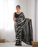 Black Sequin Striped Georgette Saree Glamorous Party & Evening Wear Saree