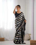 Black Sequin Striped Georgette Saree Glamorous Party & Evening Wear Saree