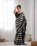 Black Sequin Striped Georgette Saree Glamorous Party & Evening Wear Saree