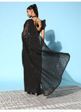 Black Sequin Georgette Saree with Geometric Diamond Embroidery