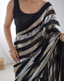 Black Sequin Striped Georgette Saree Glamorous Party & Evening Wear Saree