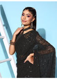 Black Sequin Georgette Saree with Geometric Diamond Embroidery