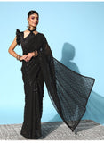 Black Sequin Georgette Saree with Geometric Diamond Embroidery