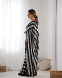 Black Sequin Striped Georgette Saree Glamorous Party & Evening Wear Saree