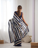 Navy Blue Sequin Striped Saree Elegant Party Wear Georgette Saree