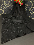 Midnight Noir Black Sequin Georgette Saree For Women