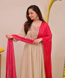 Cream Embellished Silk Kurta Pant Set with Dupatta
