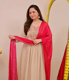 Cream Embellished Silk Kurta Pant Set with Dupatta