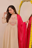 Cream Embellished Silk Kurta Pant Set with Dupatta