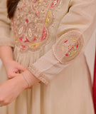 Cream Embellished Silk Kurta Pant Set with Dupatta