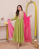 Green Embellished Silk Kurta Pant Set with Dupatta
