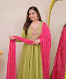 Green Embellished Silk Kurta Pant Set with Dupatta