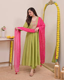 Green Embellished Silk Kurta Pant Set with Dupatta