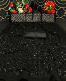 Black Sequin Georgette Saree with Geometric Diamond Embroidery