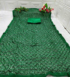 Green Sequin Georgette Saree with Geometric Diamond Embroidery